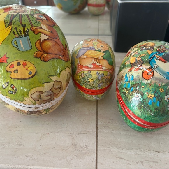 Vintage 5 piece West Germany paper mache eggs 10” 8” 6” 3 1/2”